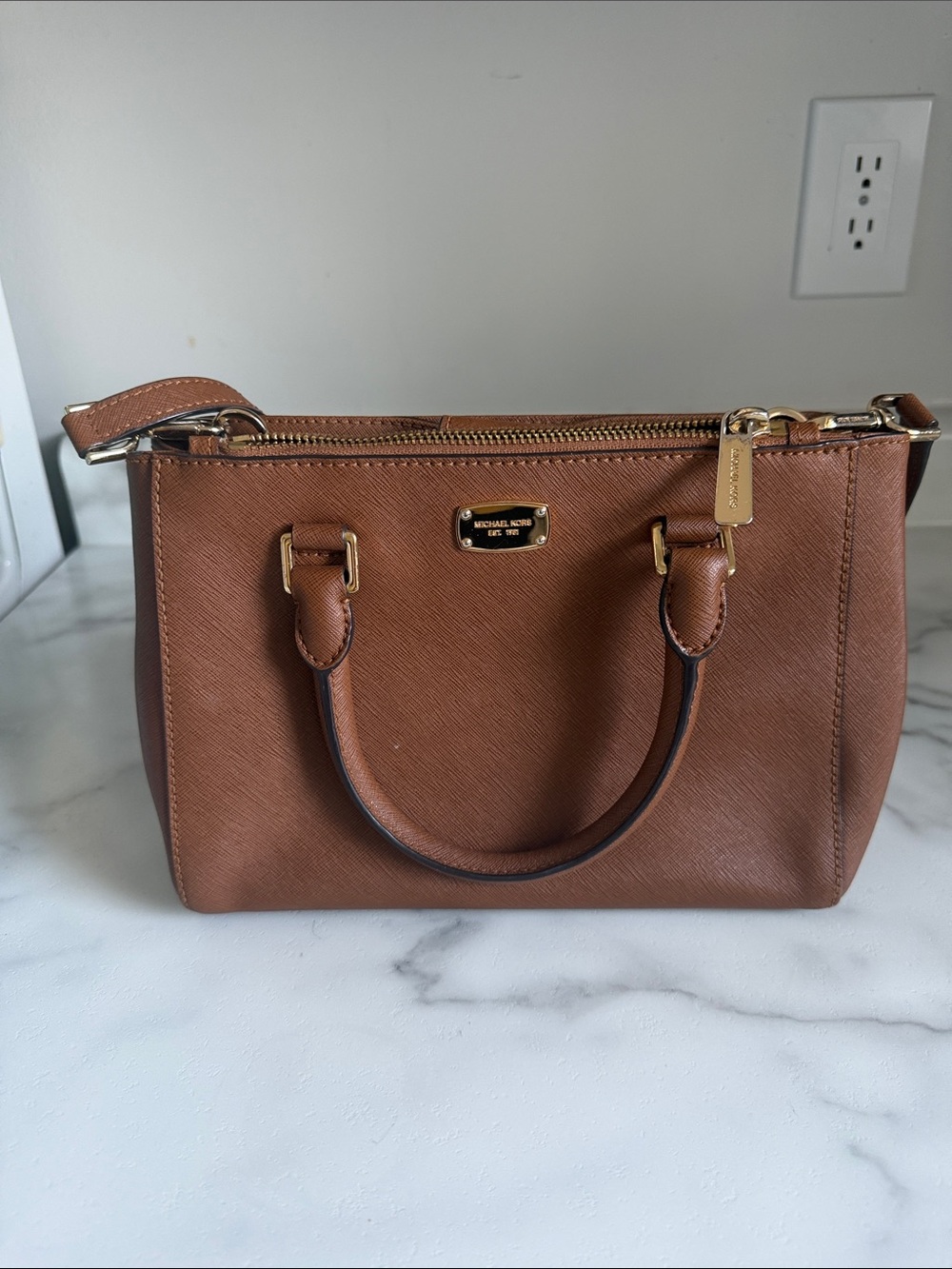 Michael Kors Brown Leather Satchel with Gold Hardware